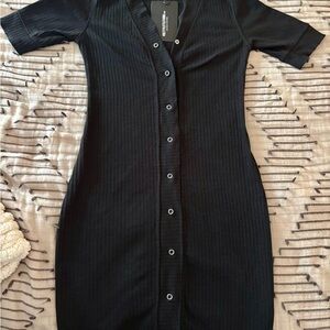 PrettyLittleThing Black Ribbed Midi Dress